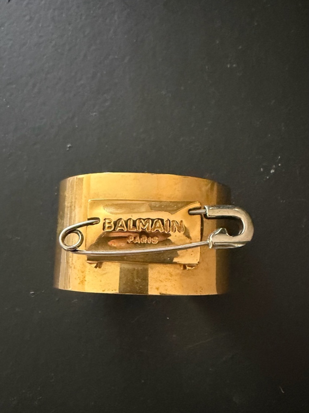 Balmain Paris Gold Tone Safety Pin Wide Cuff